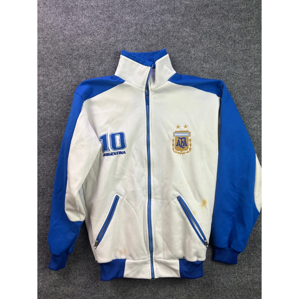 Argentina Soccer Track Jacket Mens Small White Blue AFA Lionel Messi # 10